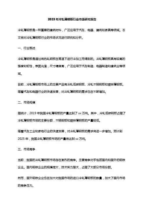 2023年冷轧薄钢板行业市场研究报告