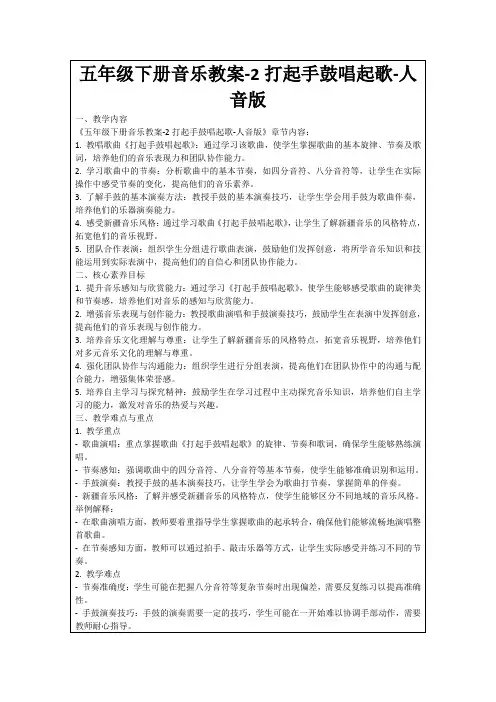 五年级下册音乐教案-2打起手鼓唱起歌-人音版