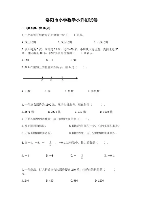洛阳市小学数学小升初试卷及参考答案(培优a卷)