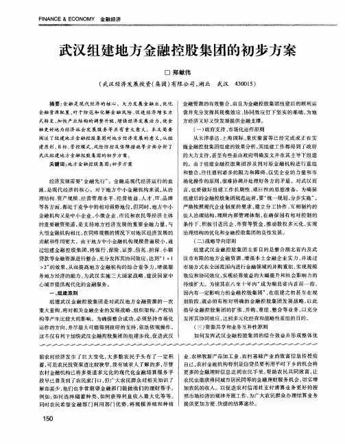 武汉组建地方金融控股集团的初步方案