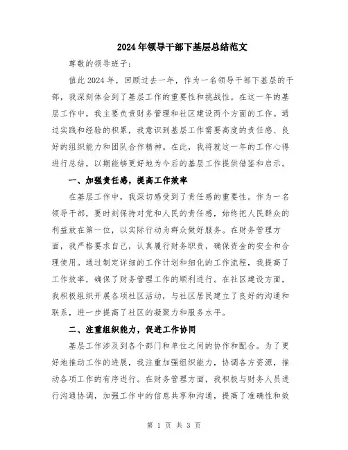 2024年领导干部下基层总结范文