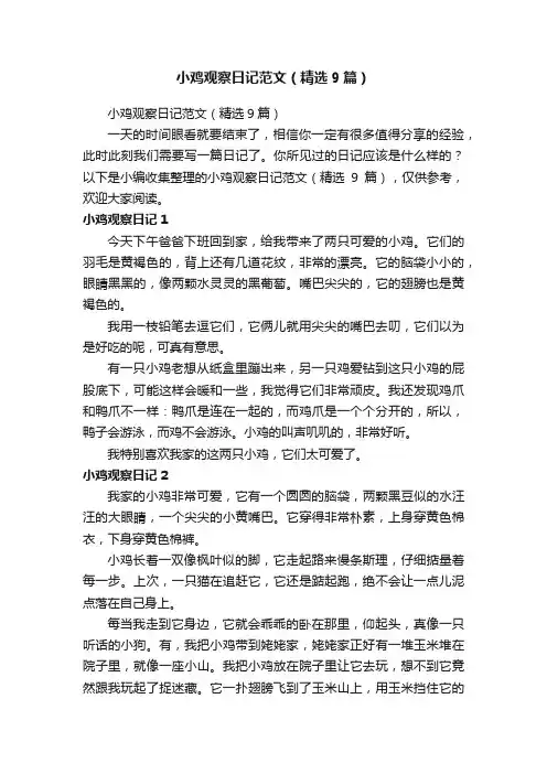 小鸡观察日记范文（精选9篇）