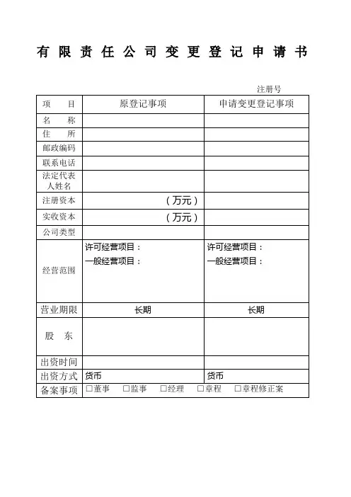 企业法人变更全套表格材料 全 