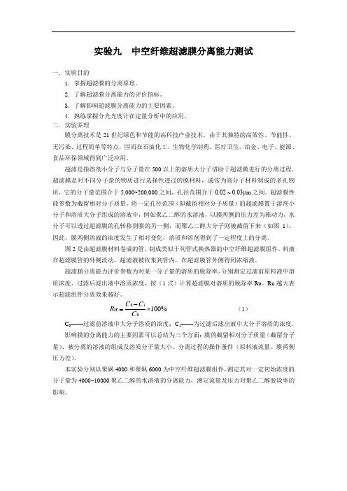 中空纤维超滤膜分离能力测试