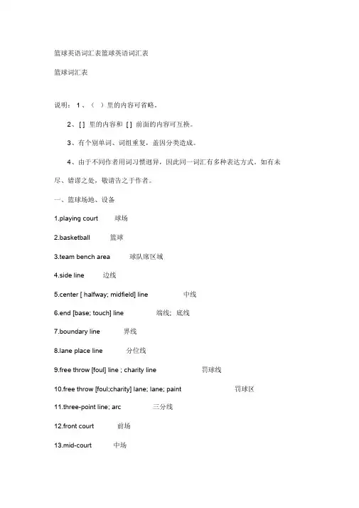 篮球英语词汇表篮球英语词汇表