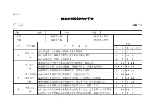 随班就读课堂教学评价表