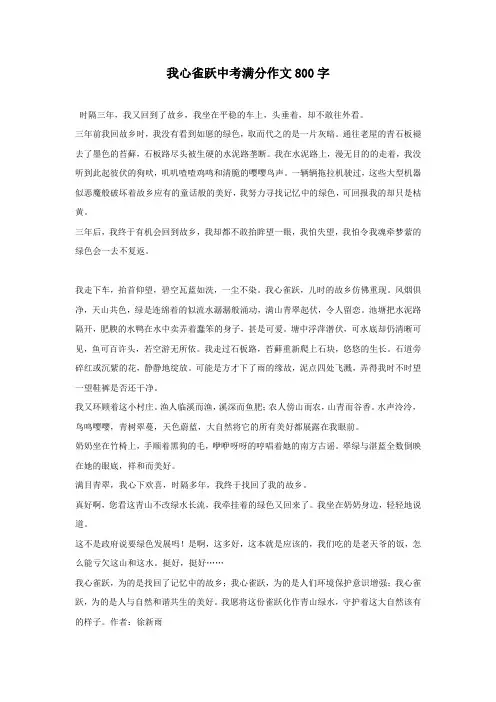 我心雀跃中考满分作文800字