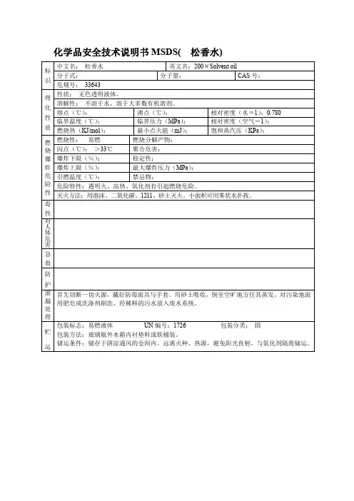 化学品安全技术说明书MSDS(  松香水)