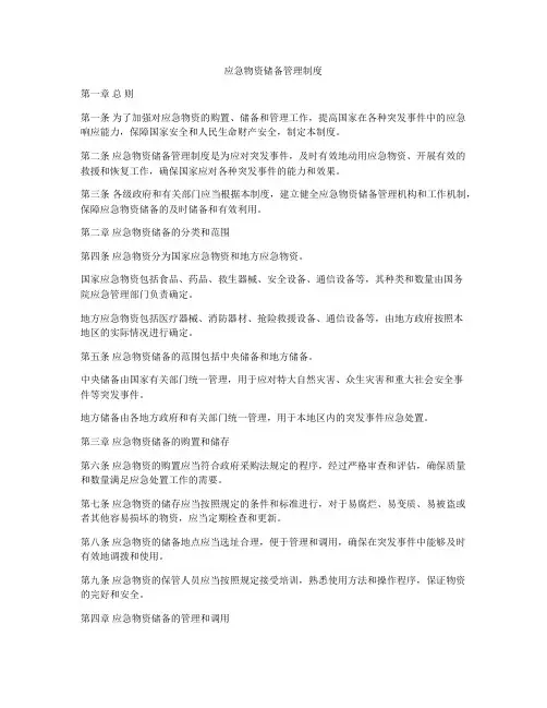 应急物资储备管理制度