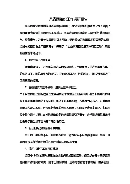 共青团组织工作调研报告