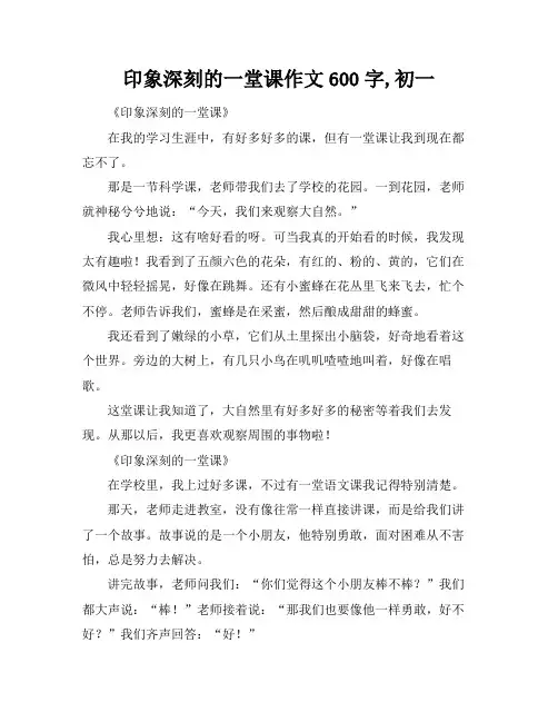 印象深刻的一堂课作文600字,初一