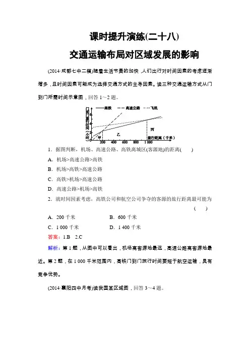 2015届高考地理一轮复习单元检测28交通运输布局对区域发展的影响(湘教版)