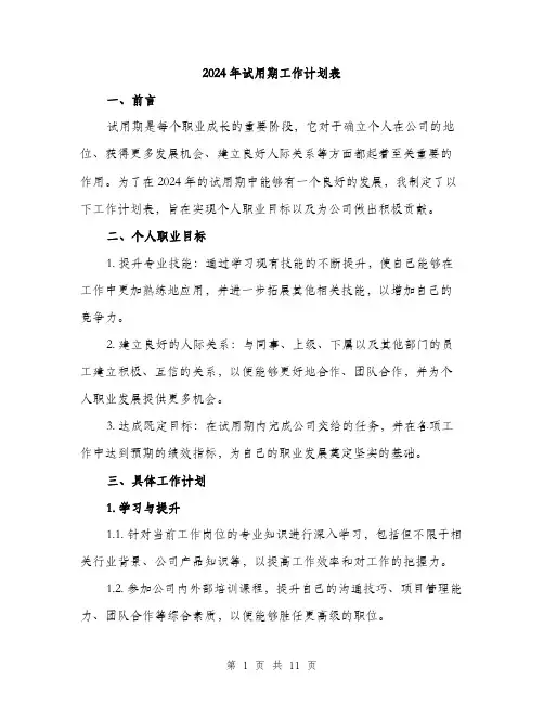 2024年试用期工作计划表(五篇)