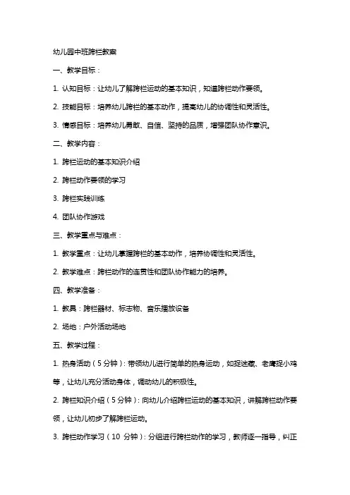 幼儿园中班跨栏教案