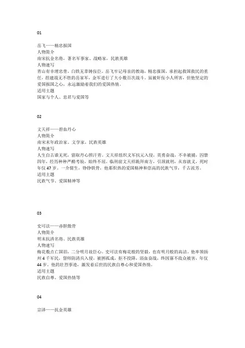 高考作文素材积累之14个民族英雄人物