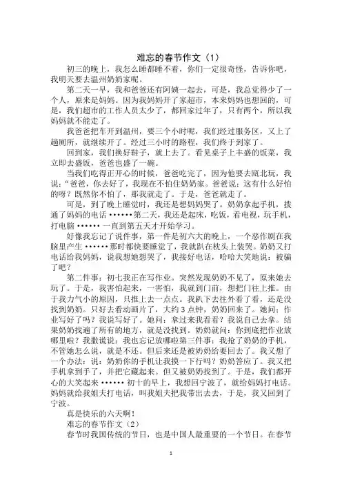2020年最新难忘的春节作文合集