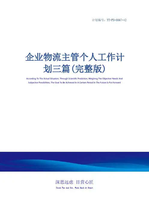 企业物流主管个人工作计划三篇(完整版)