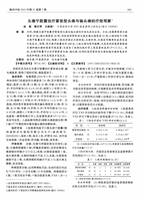 头痛宁胶囊治疗紧张型头痛与偏头痛的疗效观察