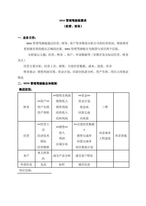 Mini管理驾驶舱需求文档
