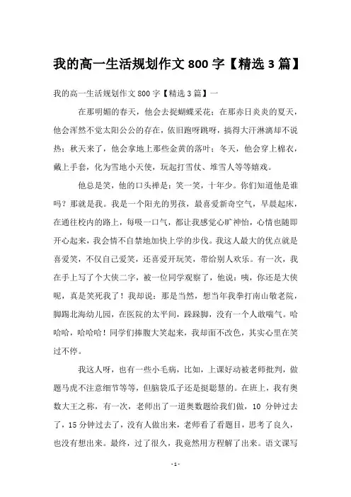 我的高一生活规划作文800字【3篇】