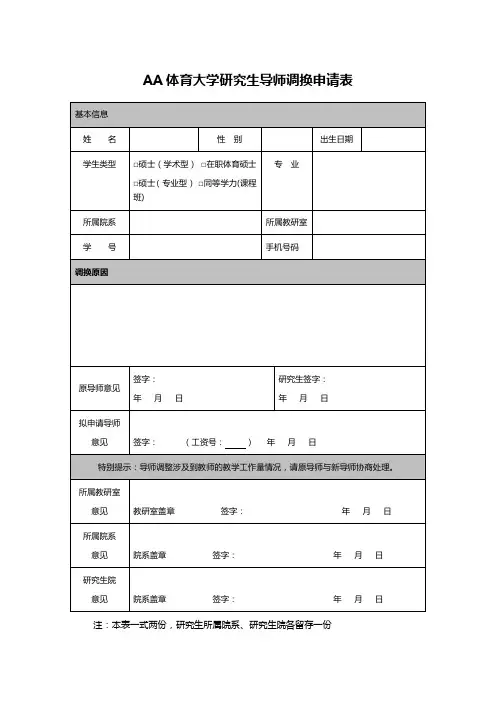 AA体育大学研究生导师调换申请表