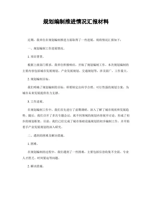 规划编制推进情况汇报材料