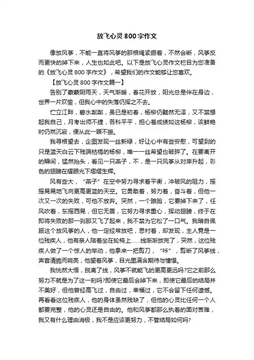 放飞心灵800字作文