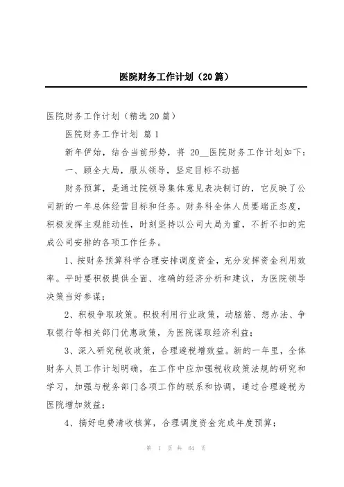 医院财务工作计划(20篇)