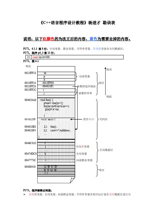 《C++语言程序设计教程》杨进才 勘误表
