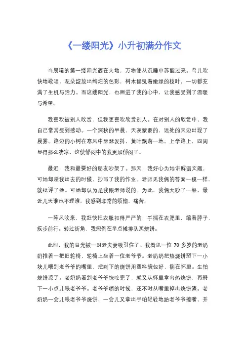 《一缕阳光》小升初满分作文