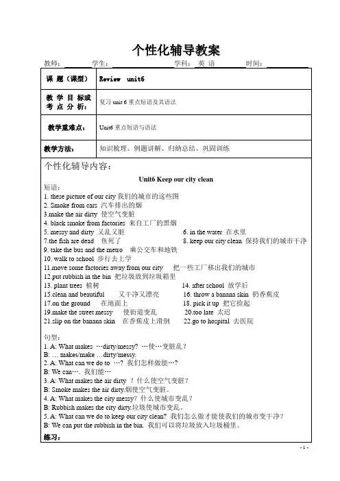 新版译林小学六年级英语6Aunit6知识点与练习