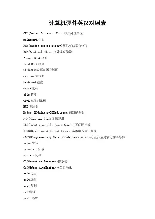 计算机硬件英汉完全对照表