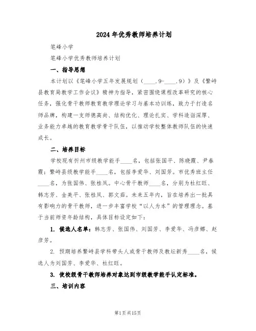 2024年优秀教师培养计划（6篇）
