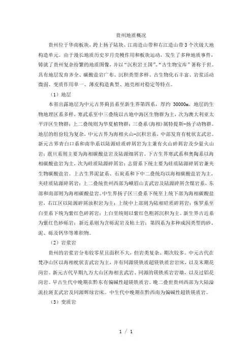 贵州地质概况word版
