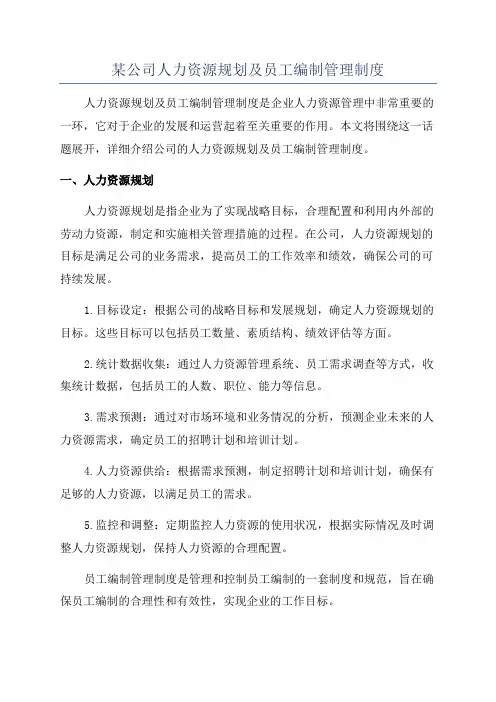 某公司人力资源规划及员工编制管理制度