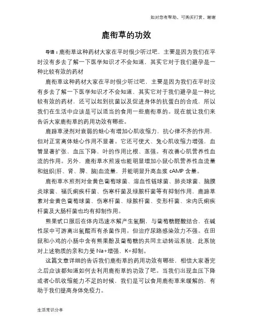 鹿衔草的功效