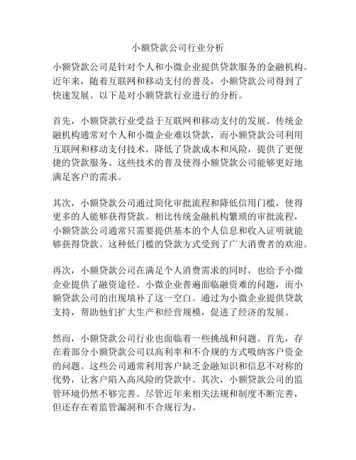 小额贷款公司行业分析