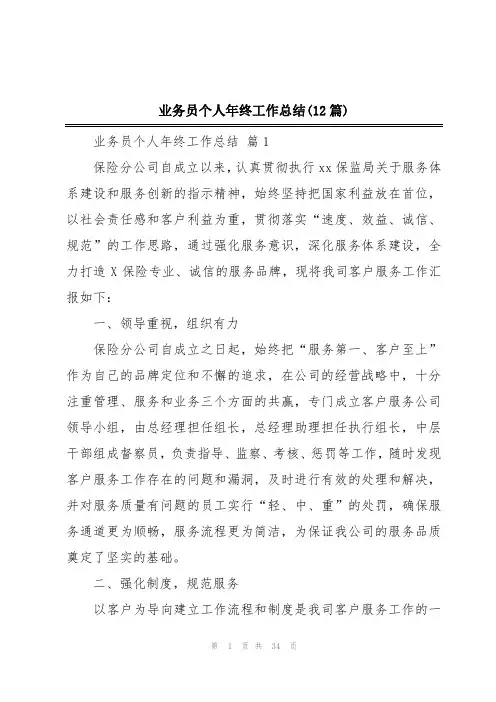 业务员个人年终工作总结(12篇)