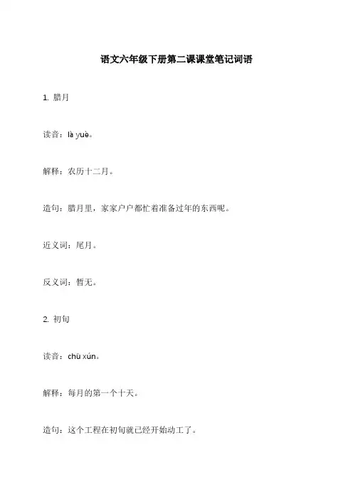 语文六年级下册第二课课堂笔记词语
