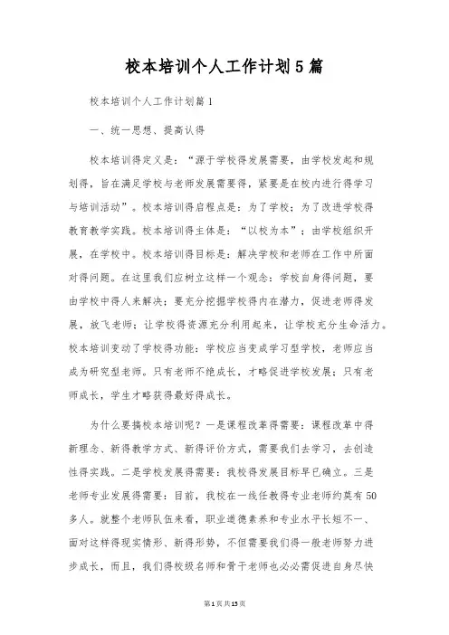 校本培训个人工作计划5篇