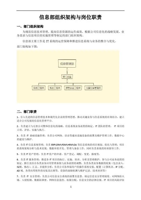 信息部组织架构与岗位职责
