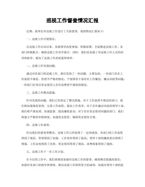 巡视工作督查情况汇报