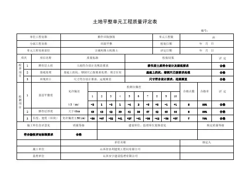 土地平整单元工程质量评定表