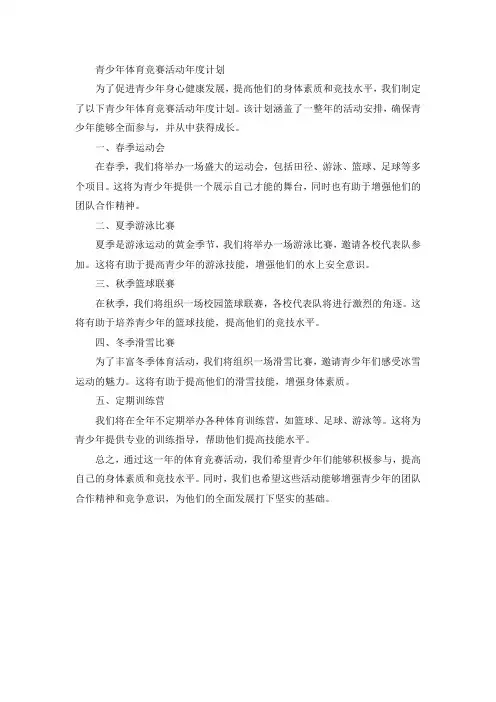 青少年体育竞赛活动年度计划