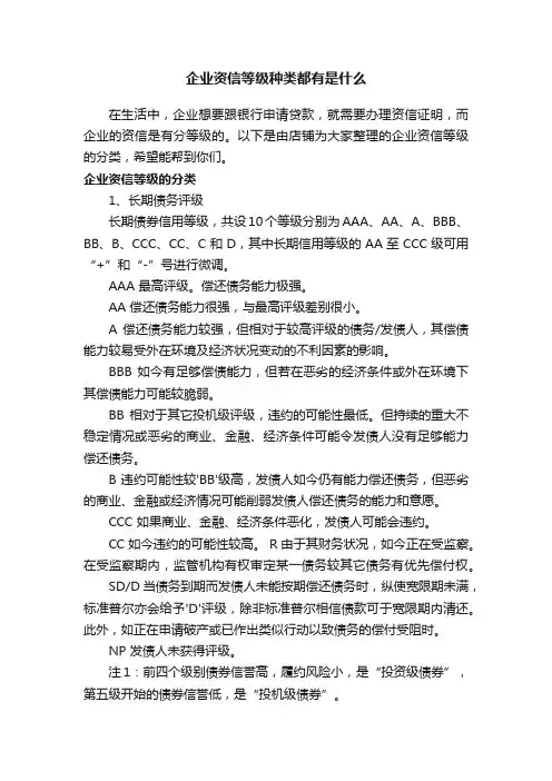 企业资信等级种类都有是什么
