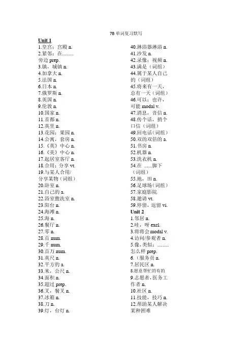 牛津译林版英语7B七年级下册全册单词复习默写纸