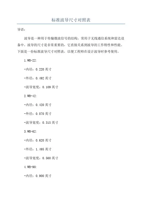 标准波导尺寸对照表