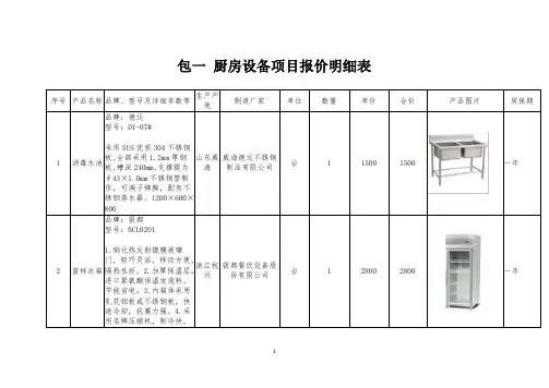 厨房设备报价清单