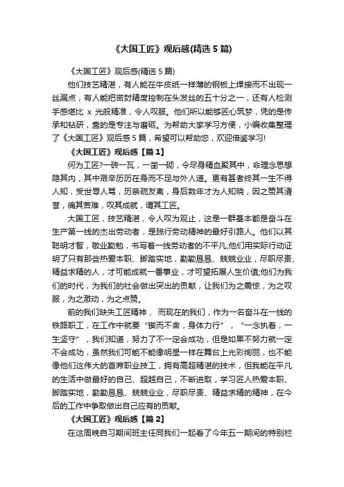 《大国工匠》观后感（精选5篇）
