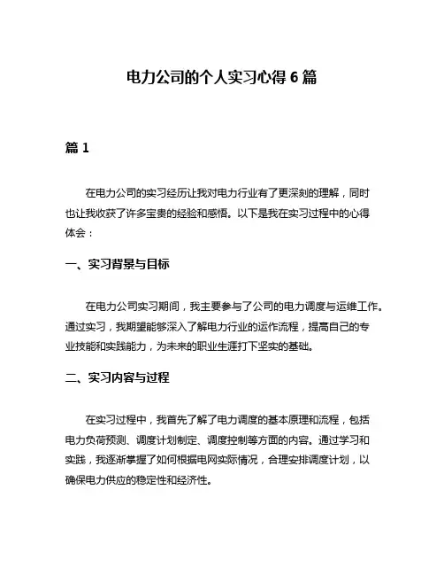 电力公司的个人实习心得6篇